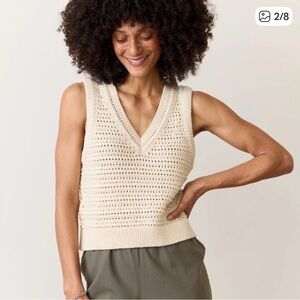Marine Layer Ivory V-Neck Crochet Sleeveless Sweater Tank in Medium